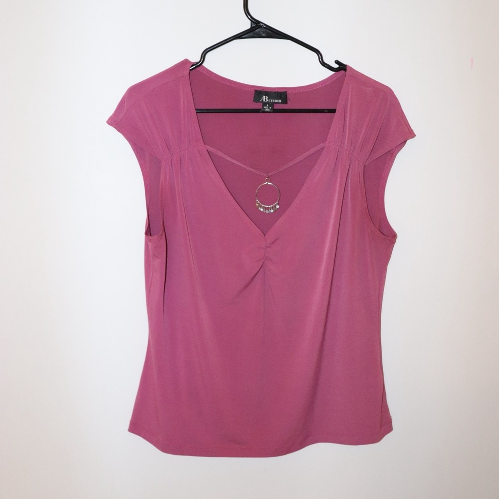 AB Studio Burgundy V-Neck Women's Blouse
